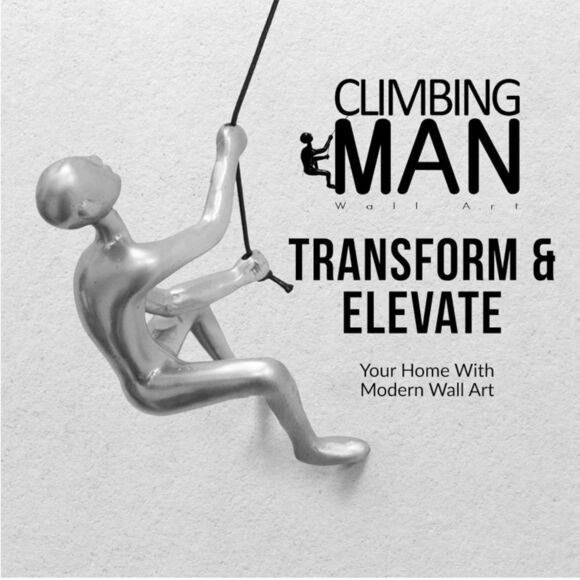 - Climbing Man Wall Art for Home Decor with 30” Leather Rope | Polyresin - Picture 3 of 6